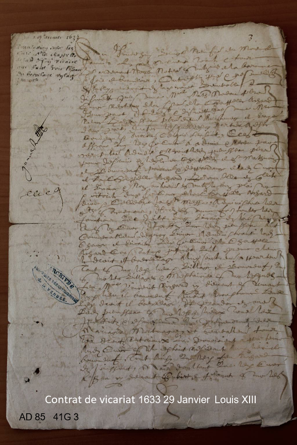 Contrat de vicariat 1633 29 Janvier